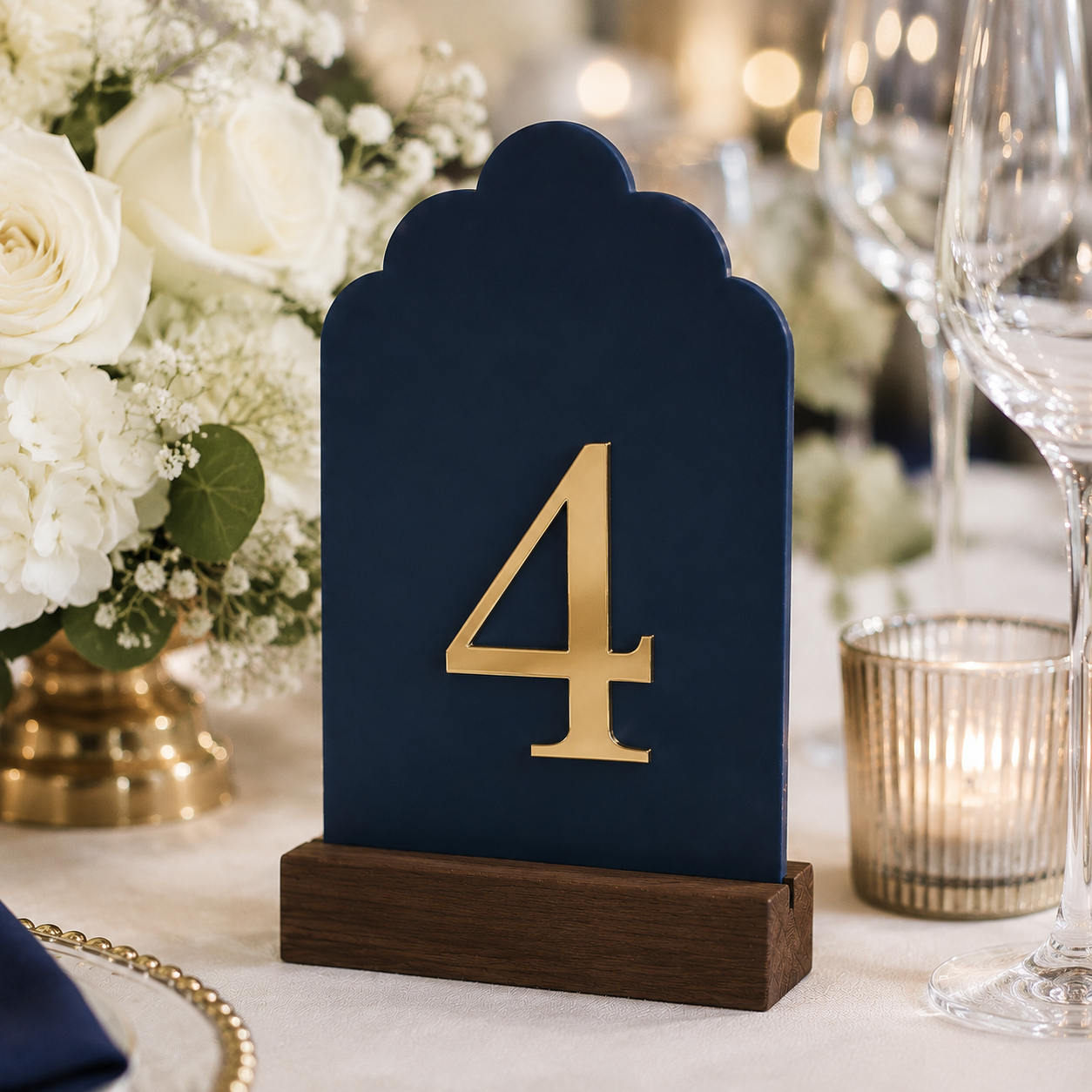 Signature Cloud Acrylic Wedding Table Numbers with Wood Stands
