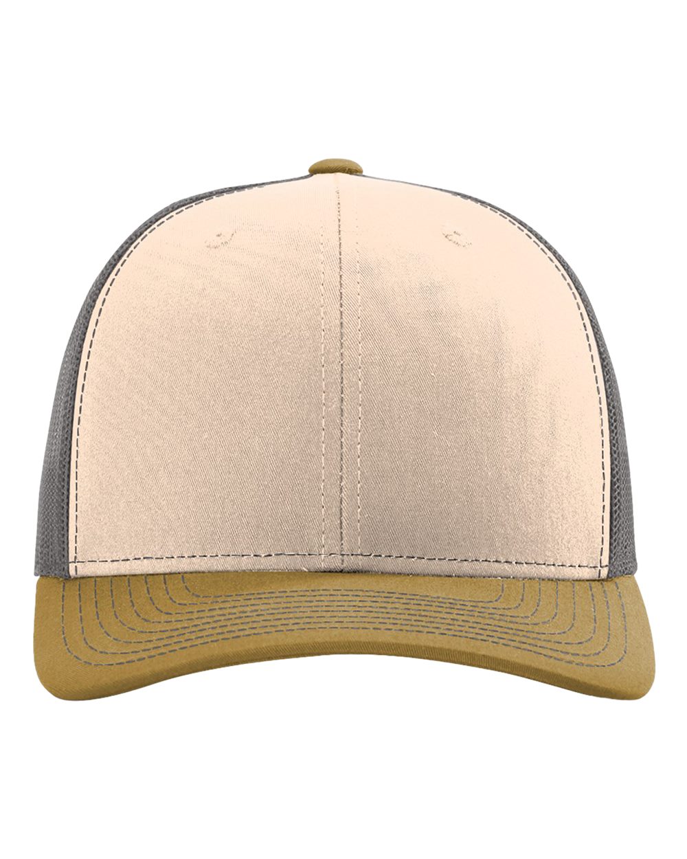 Beige and brown trucker cap on a white background