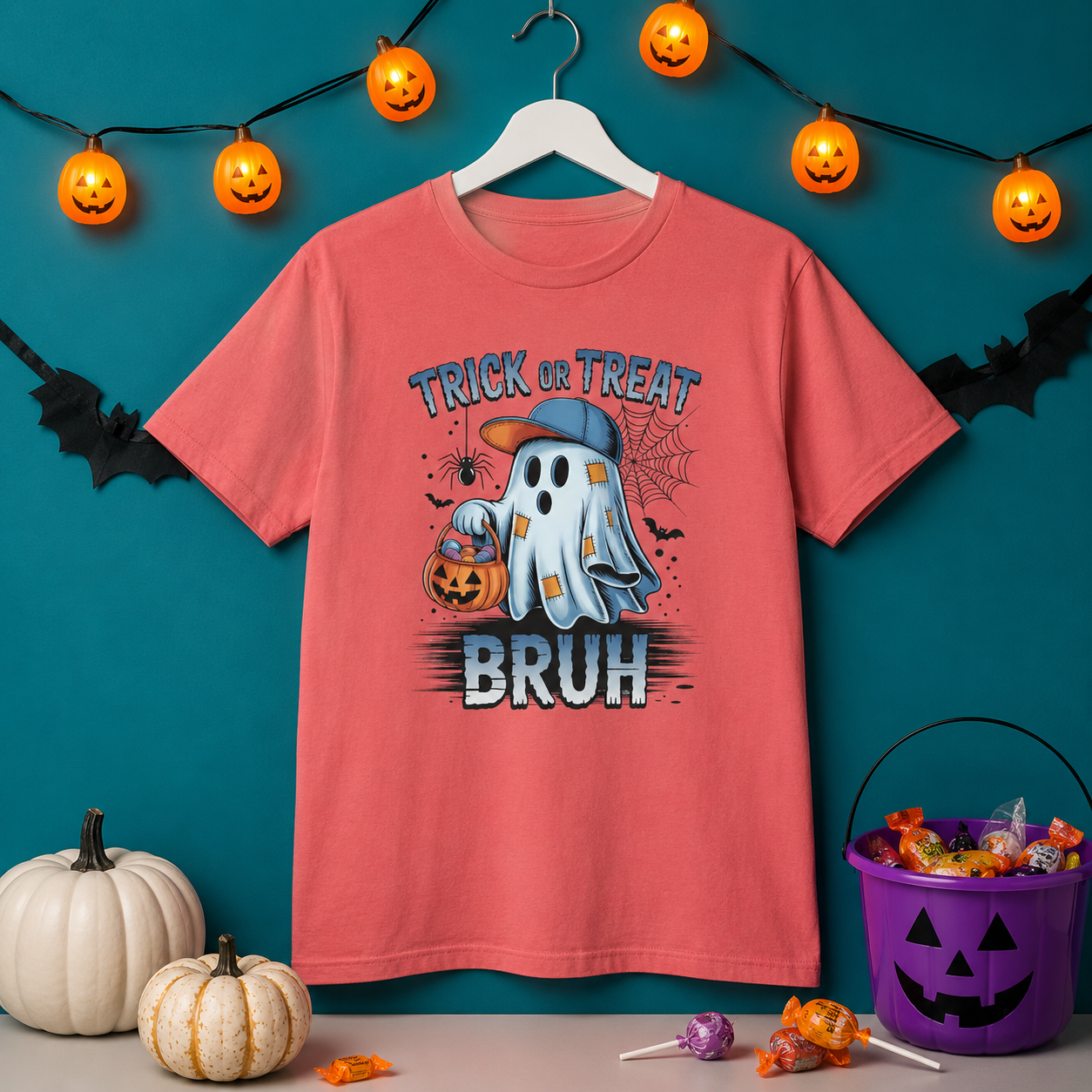 Kids Halloween T-Shirt | Trick or Treat Bruh Ghost Shirt | Funny Halloween Tee for Boys & Girls Ages 5-13