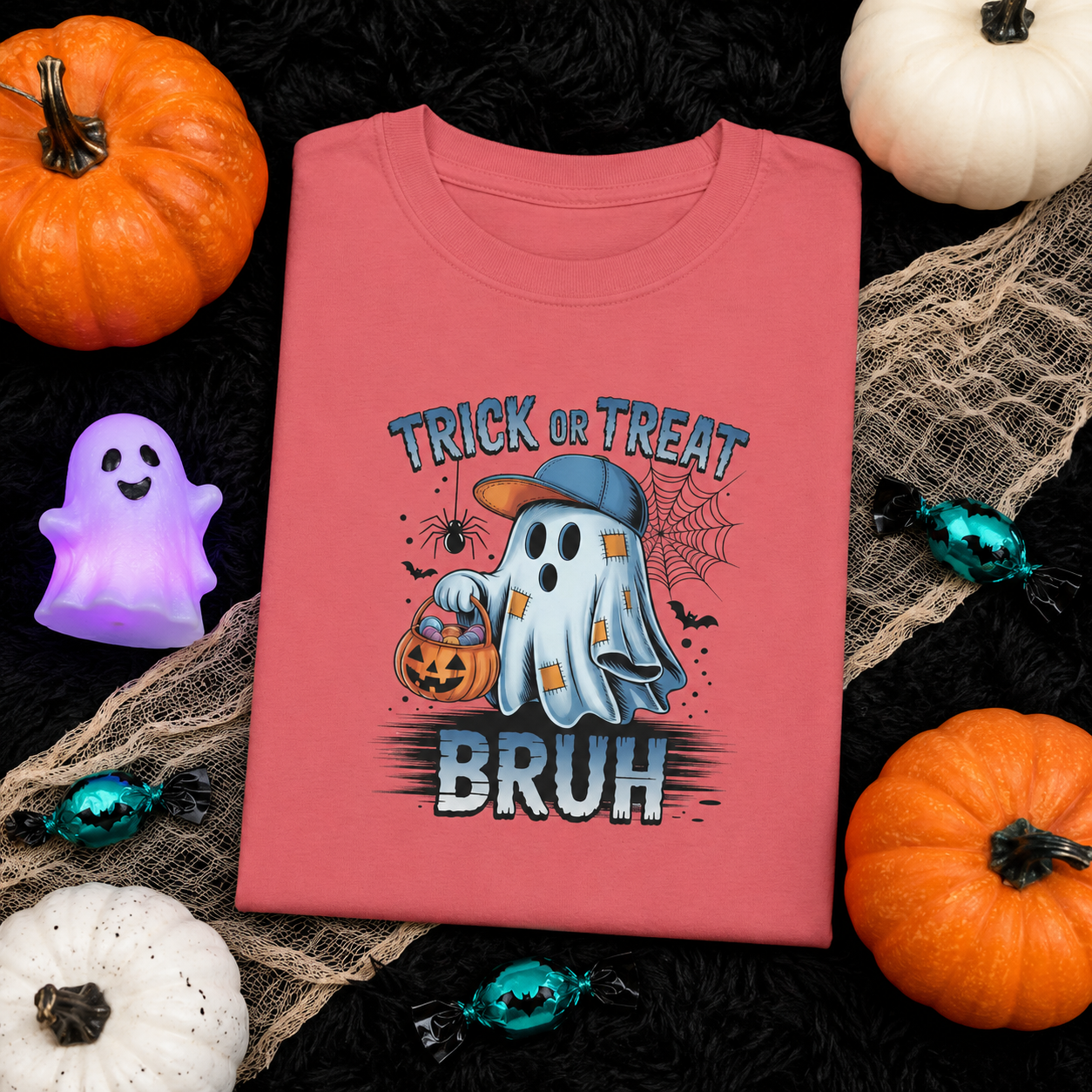 Kids Halloween T-Shirt | Trick or Treat Bruh Ghost Shirt | Funny Halloween Tee for Boys & Girls Ages 5-13