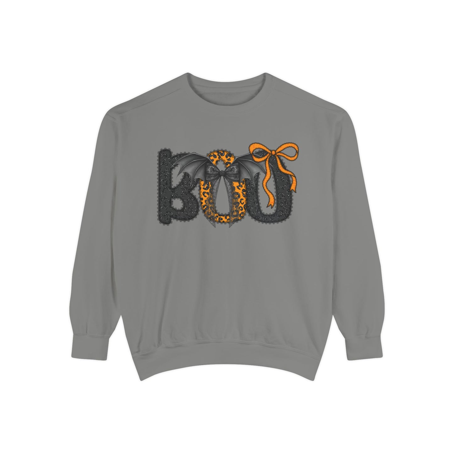 Halloween BOO Sweatshirt – Leopard Print & Bow Graphic Crewneck