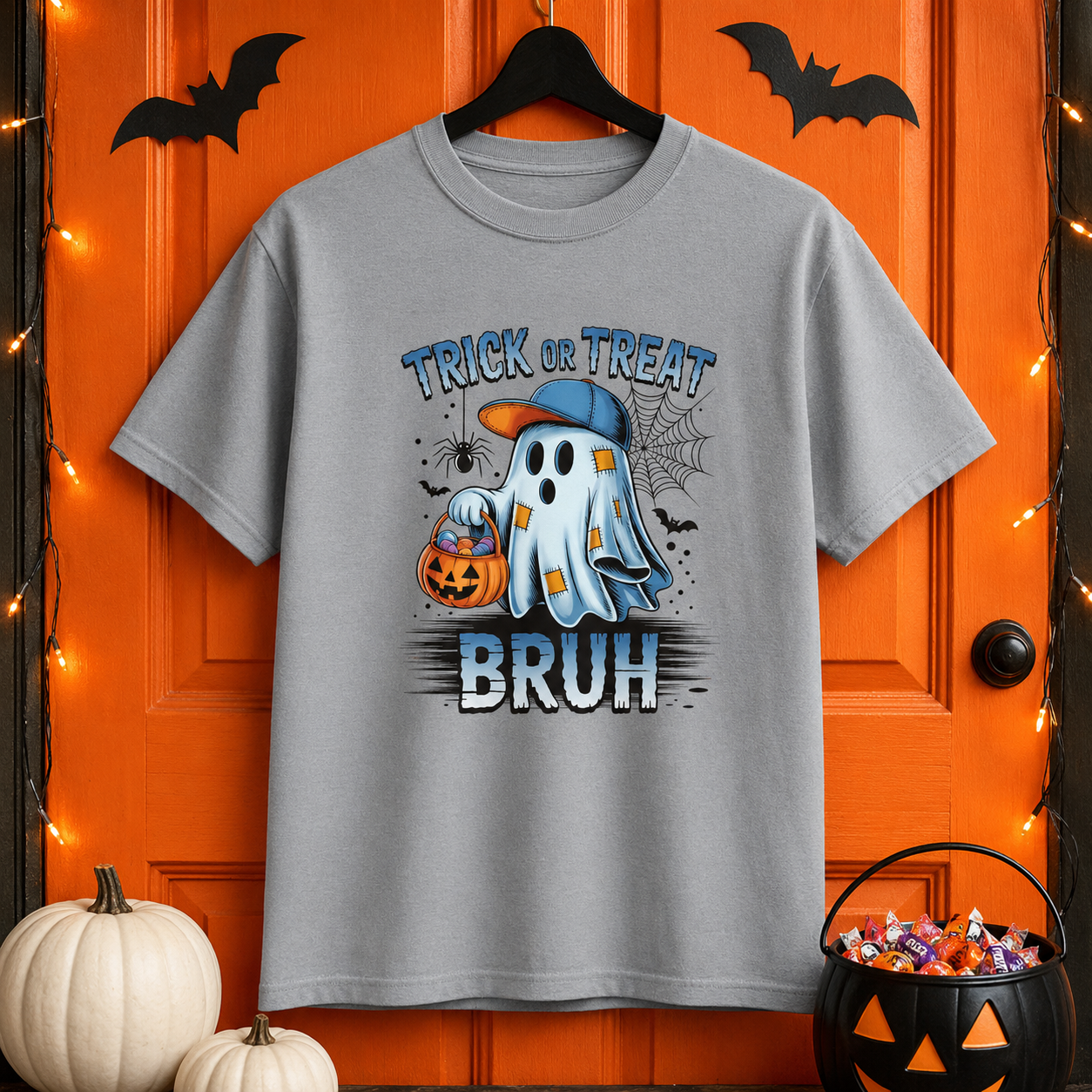 Kids Halloween T-Shirt | Trick or Treat Bruh Ghost Shirt | Funny Halloween Tee for Boys & Girls Ages 5-13