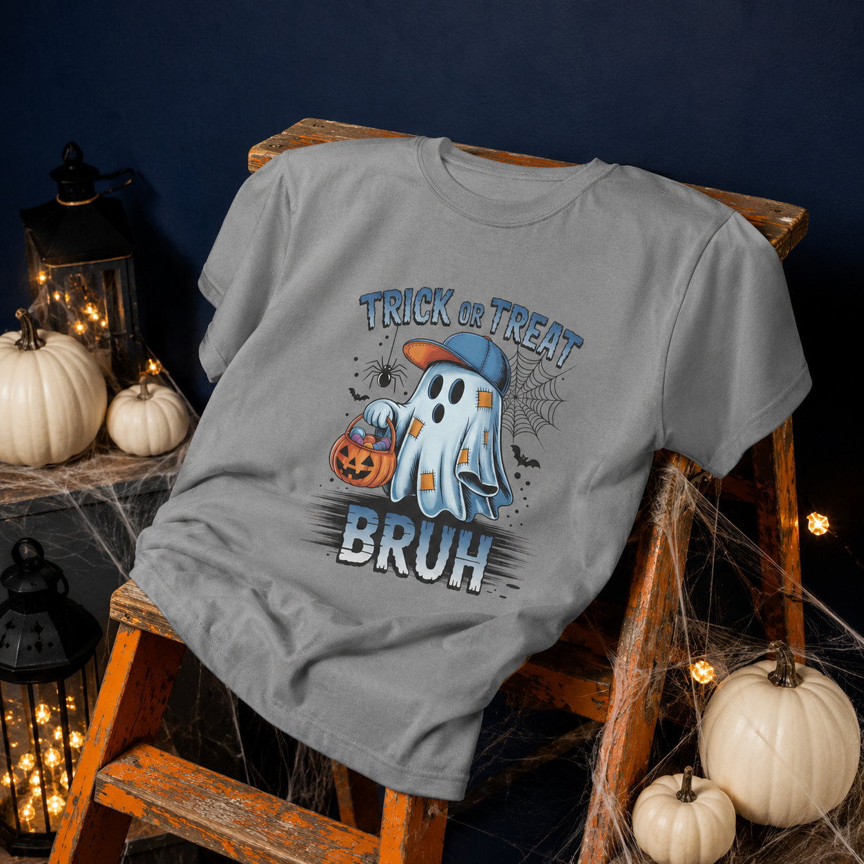 Kids Halloween T-Shirt | Trick or Treat Bruh Ghost Shirt | Funny Halloween Tee for Boys & Girls Ages 5-13