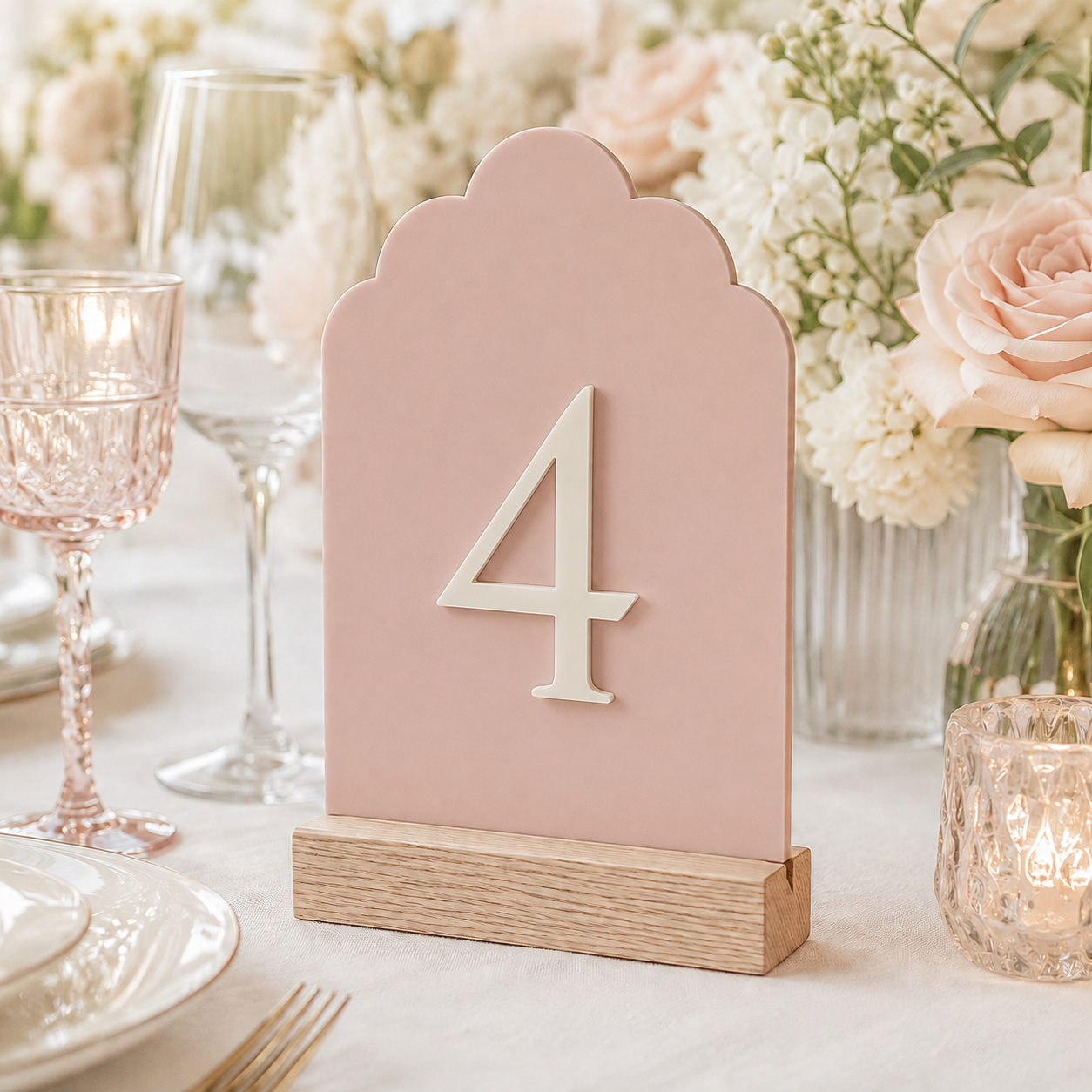 Signature Cloud Acrylic Wedding Table Numbers with Wood Stands