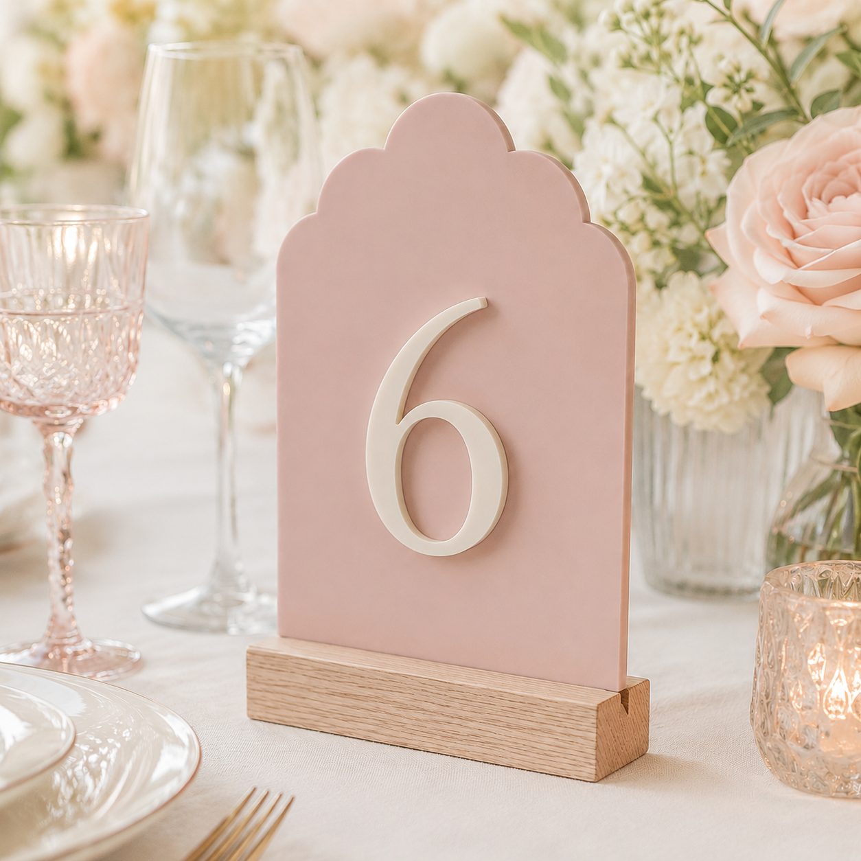 Signature Cloud Acrylic Wedding Table Numbers with Wood Stands