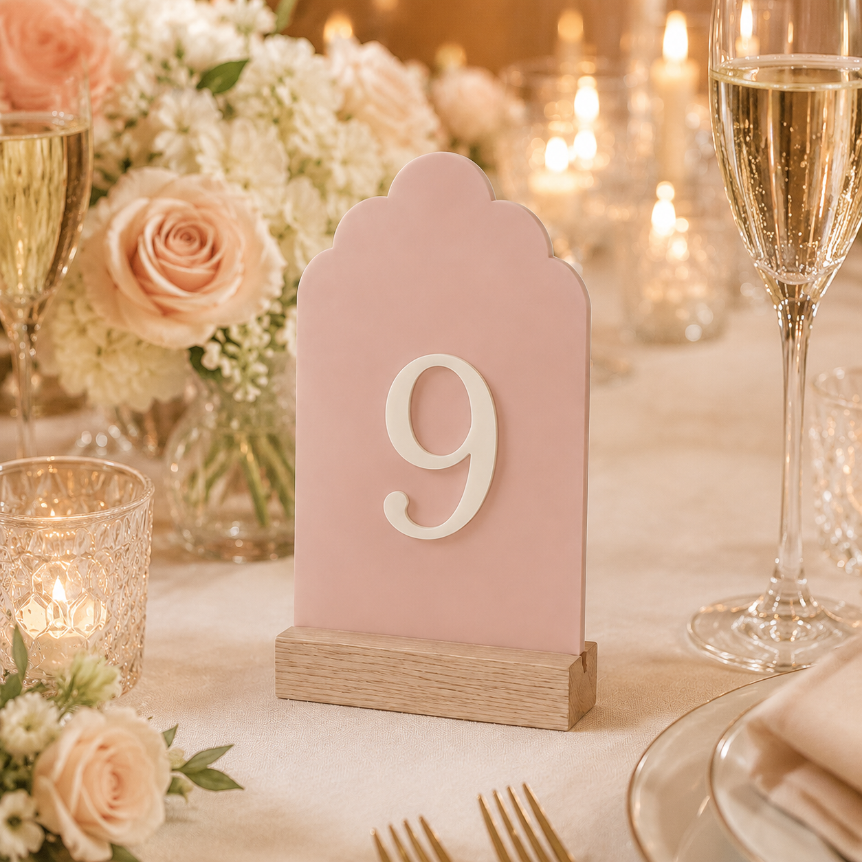 Signature Cloud Acrylic Wedding Table Numbers with Wood Stands