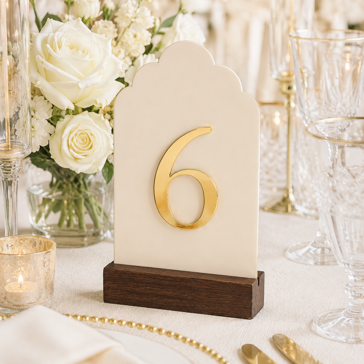 Signature Cloud Acrylic Wedding Table Numbers with Wood Stands