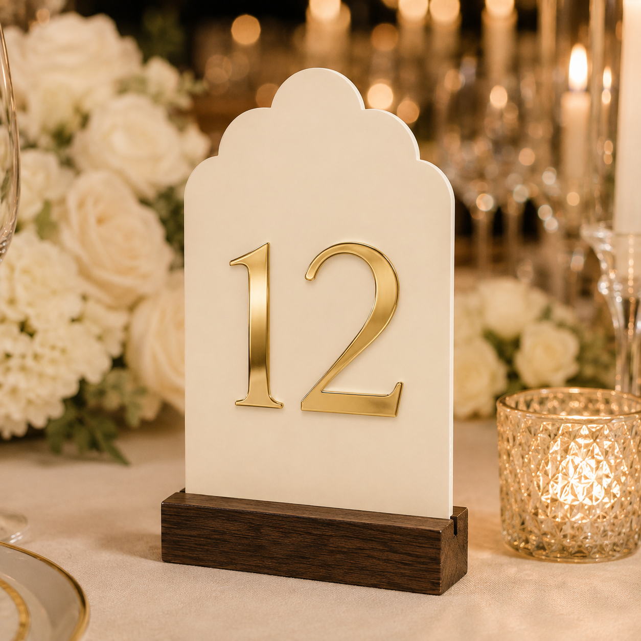 Signature Cloud Acrylic Wedding Table Numbers with Wood Stands