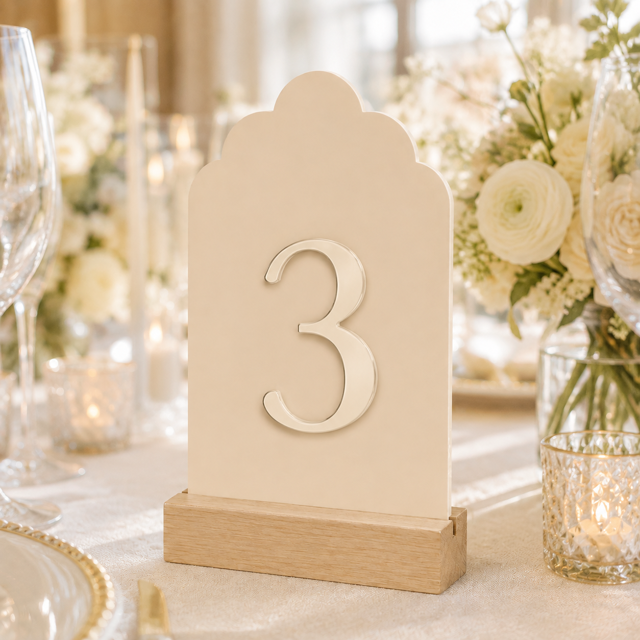 Signature Cloud Acrylic Wedding Table Numbers with Wood Stands