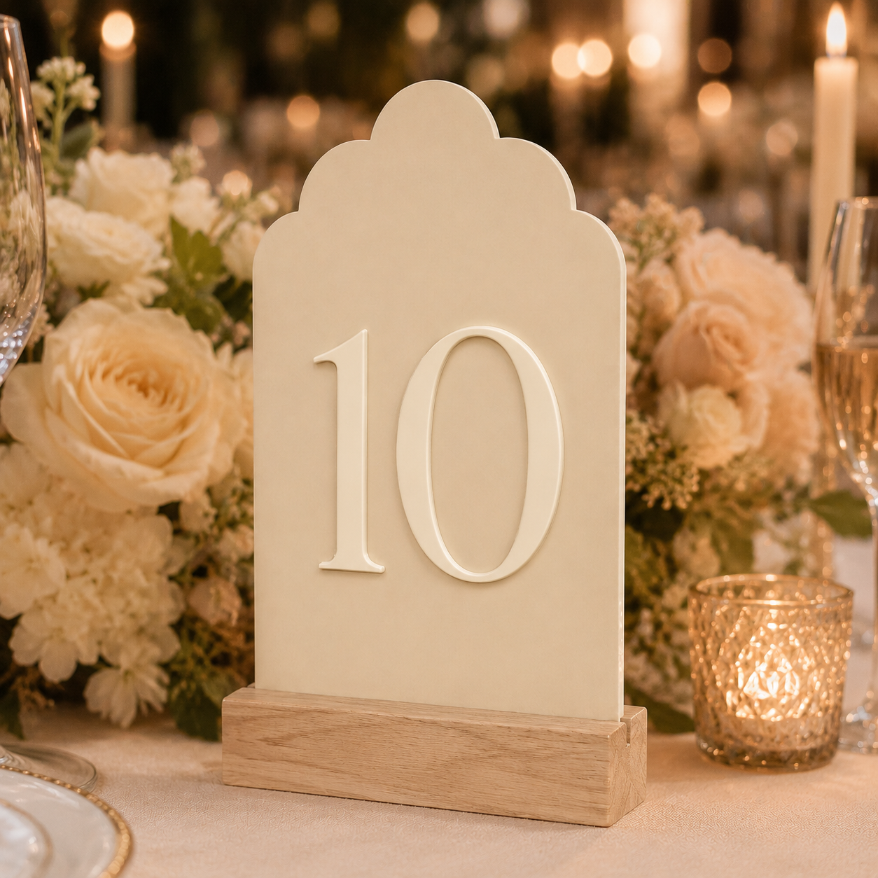 Signature Cloud Acrylic Wedding Table Numbers with Wood Stands