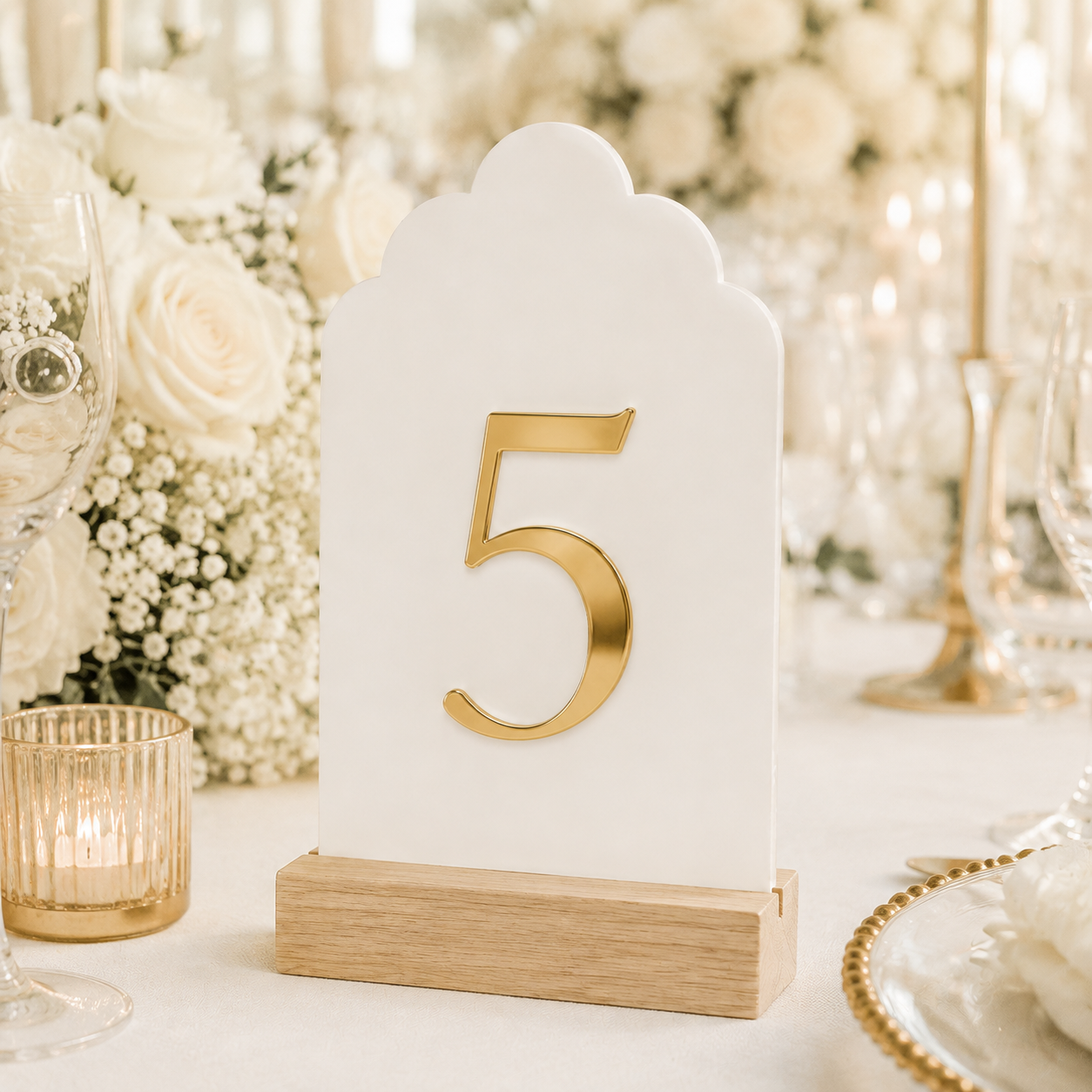 Signature Cloud Acrylic Wedding Table Numbers with Wood Stands