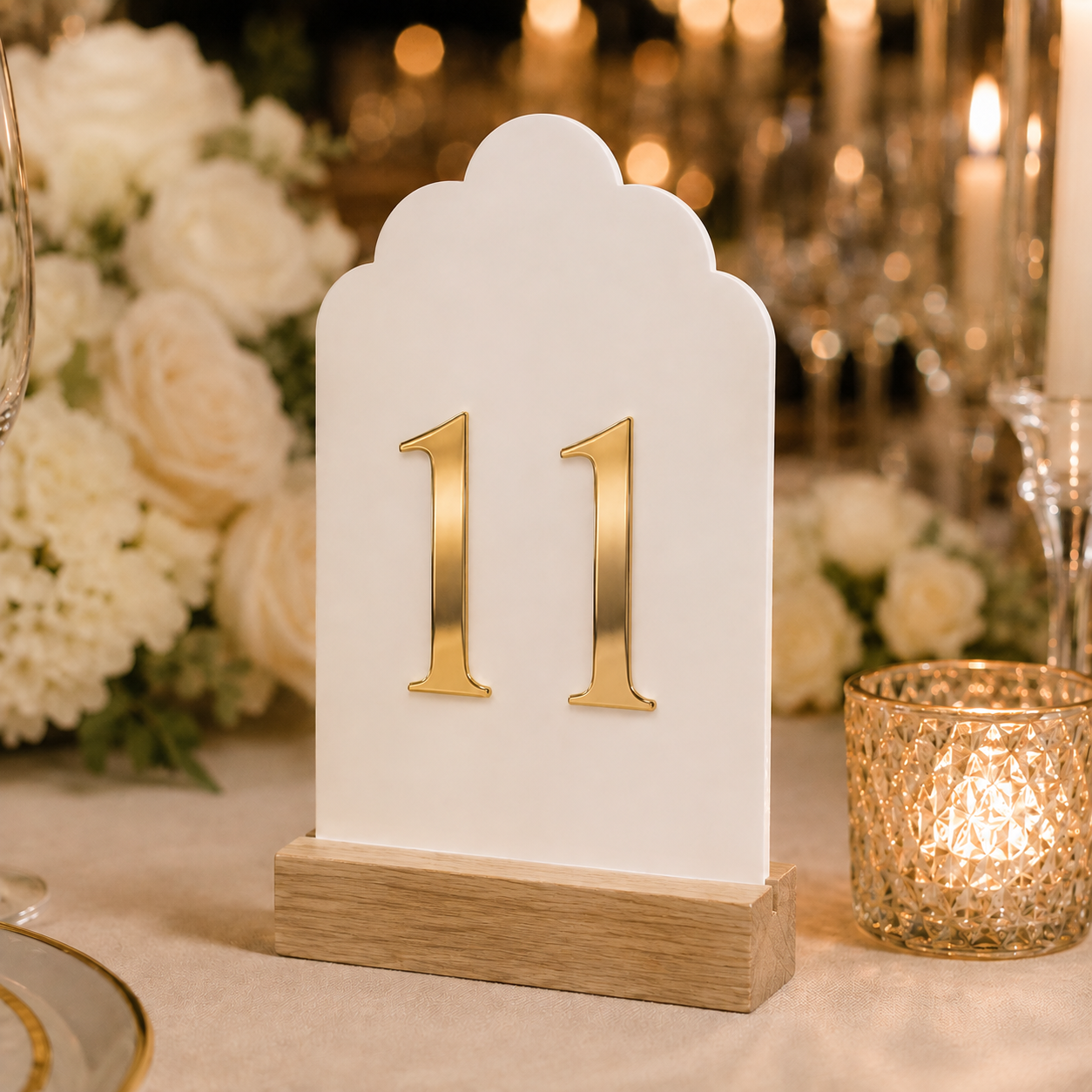 Signature Cloud Acrylic Wedding Table Numbers with Wood Stands