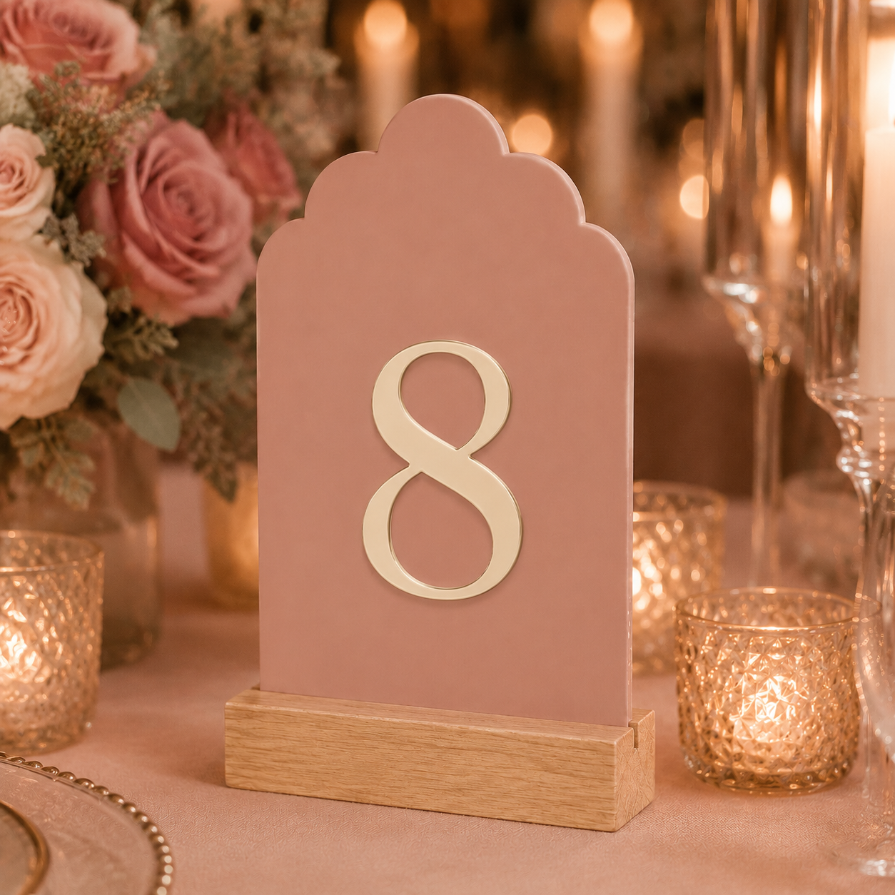 Signature Cloud Acrylic Wedding Table Numbers with Wood Stands
