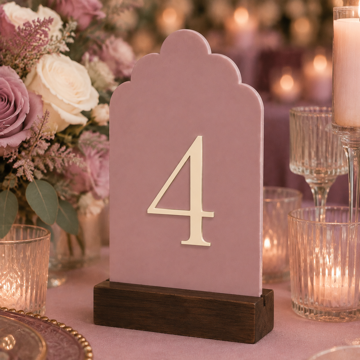 Signature Cloud Acrylic Wedding Table Numbers with Wood Stands