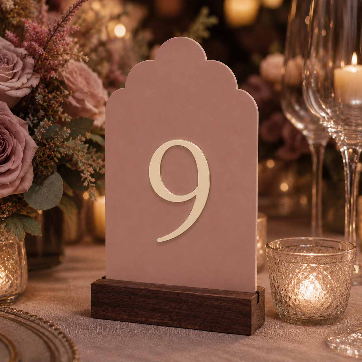 Signature Cloud Acrylic Wedding Table Numbers with Wood Stands