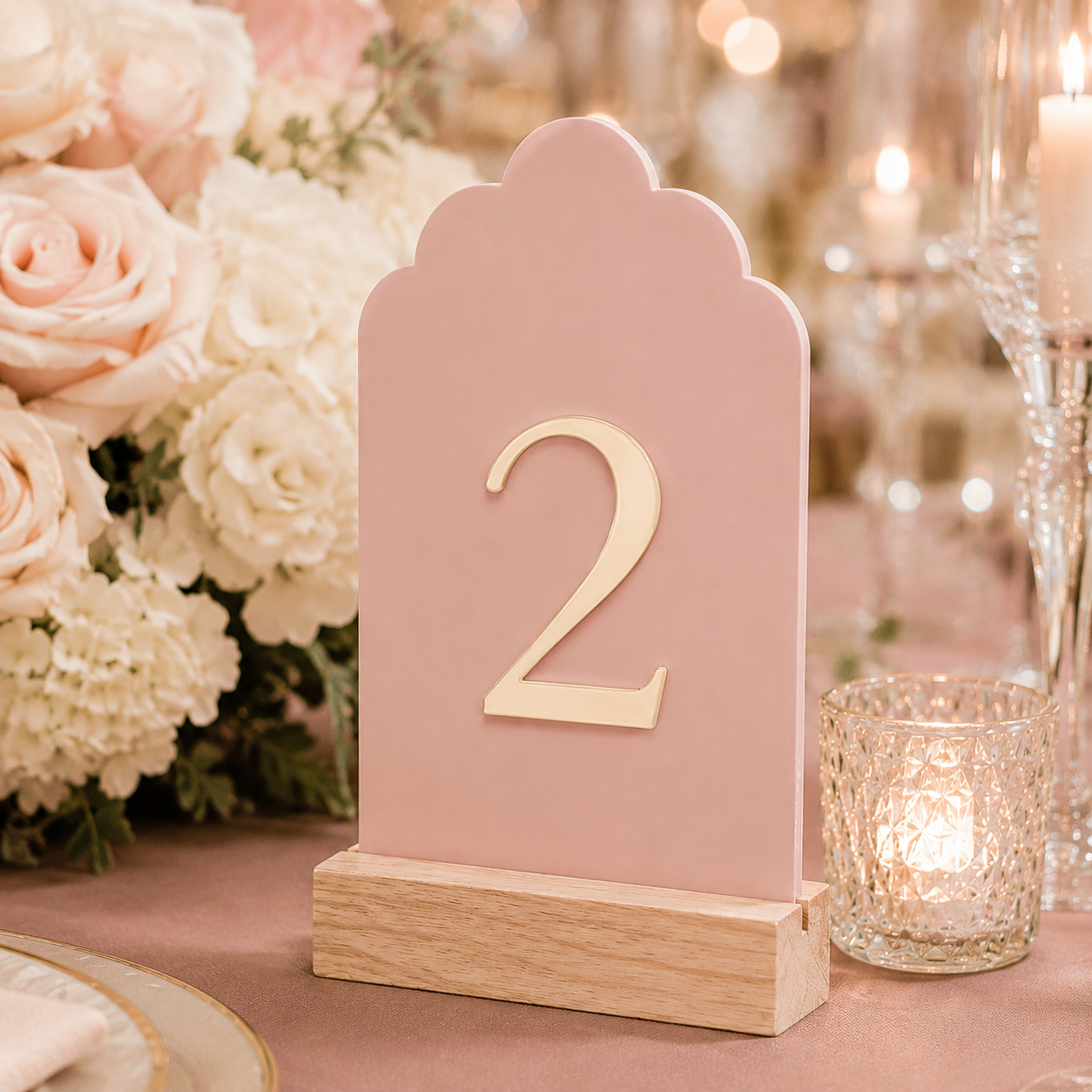 Signature Cloud Acrylic Wedding Table Numbers with Wood Stands