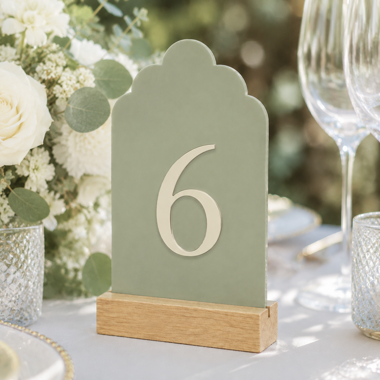 Signature Cloud Acrylic Wedding Table Numbers with Wood Stands