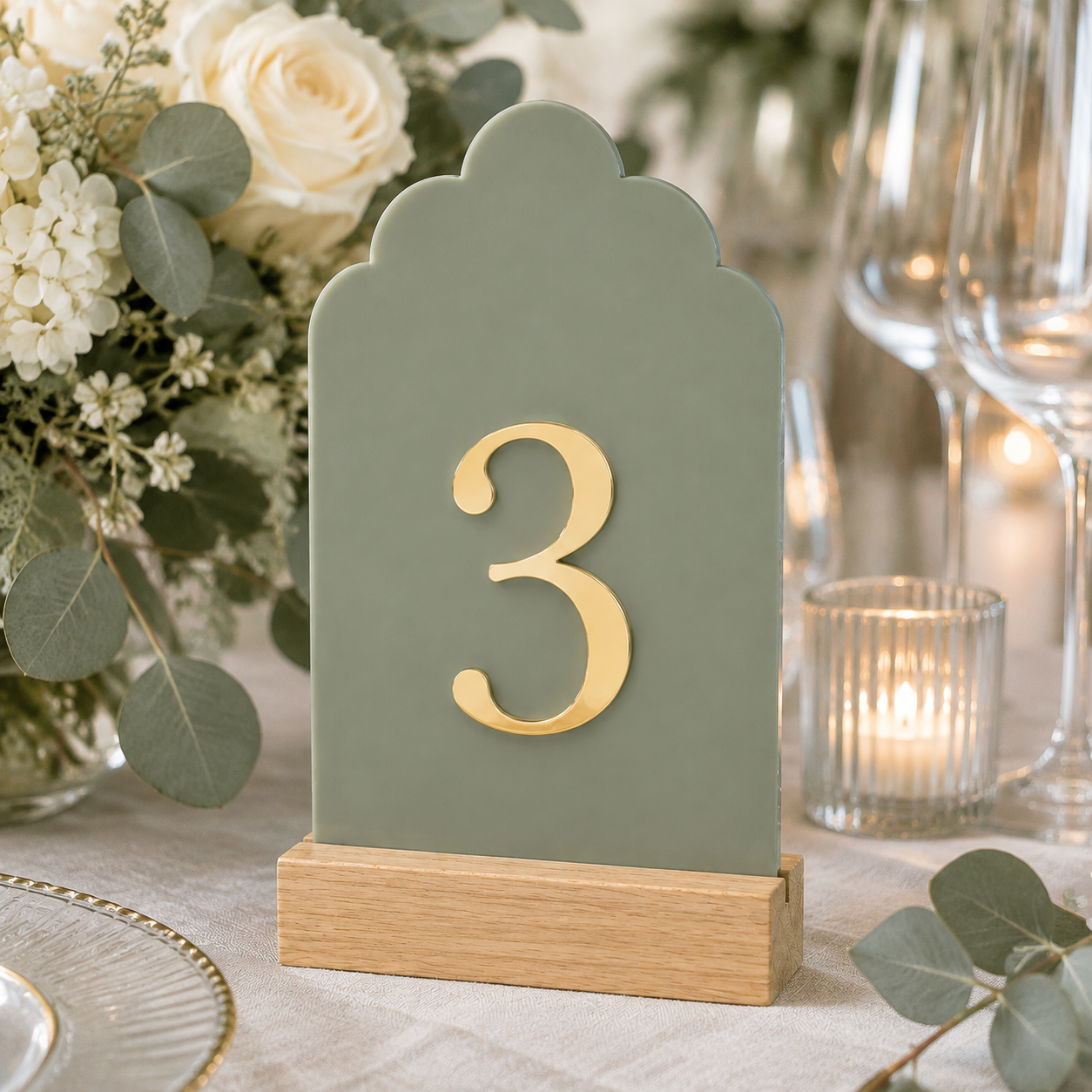 Signature Cloud Acrylic Wedding Table Numbers with Wood Stands