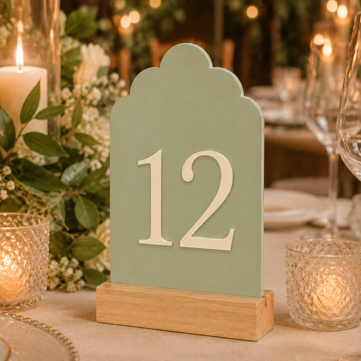 Signature Cloud Acrylic Wedding Table Numbers with Wood Stands