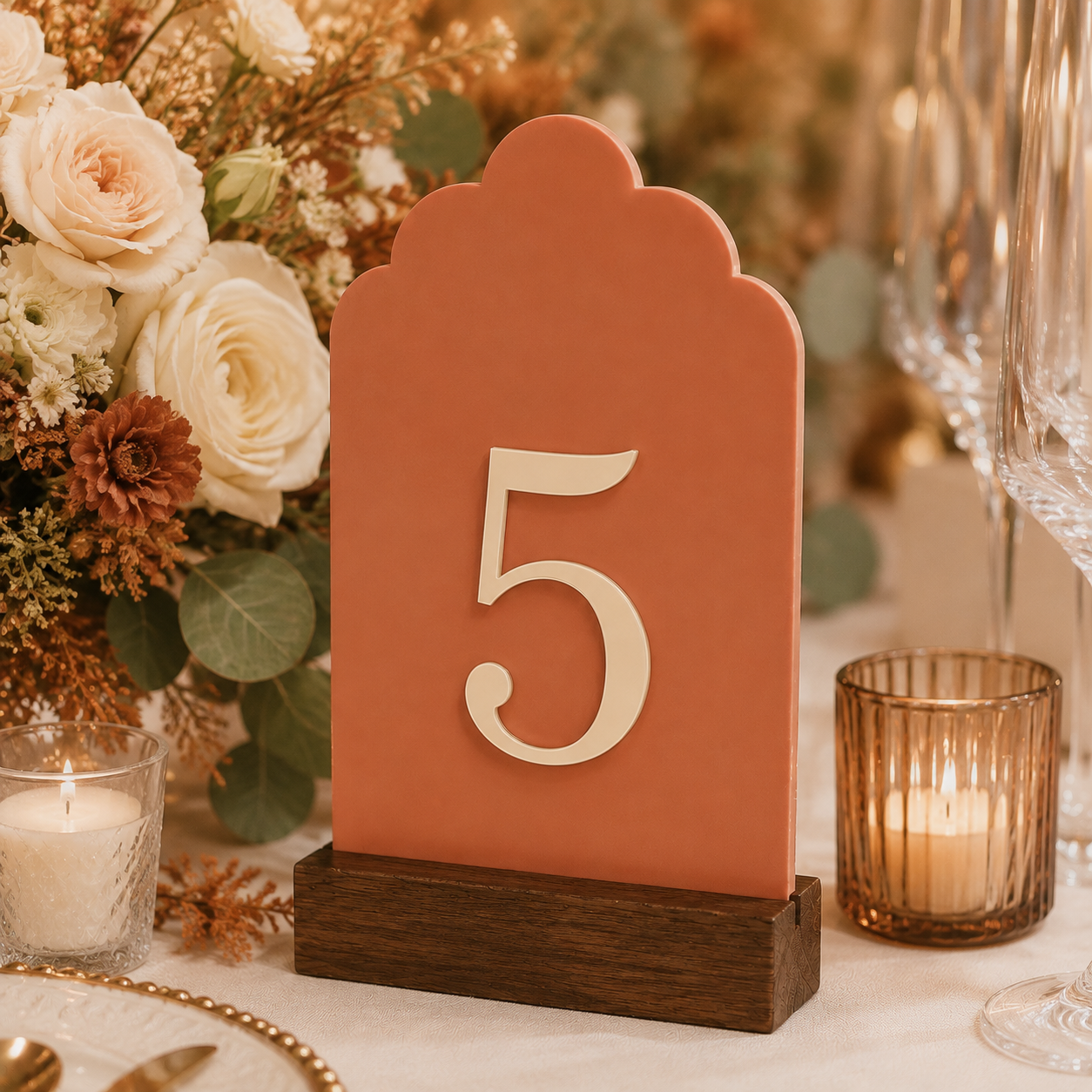 Signature Cloud Acrylic Wedding Table Numbers with Wood Stands