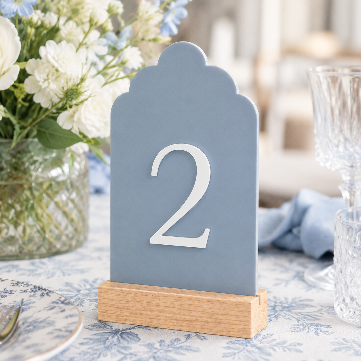Signature Cloud Acrylic Wedding Table Numbers with Wood Stands
