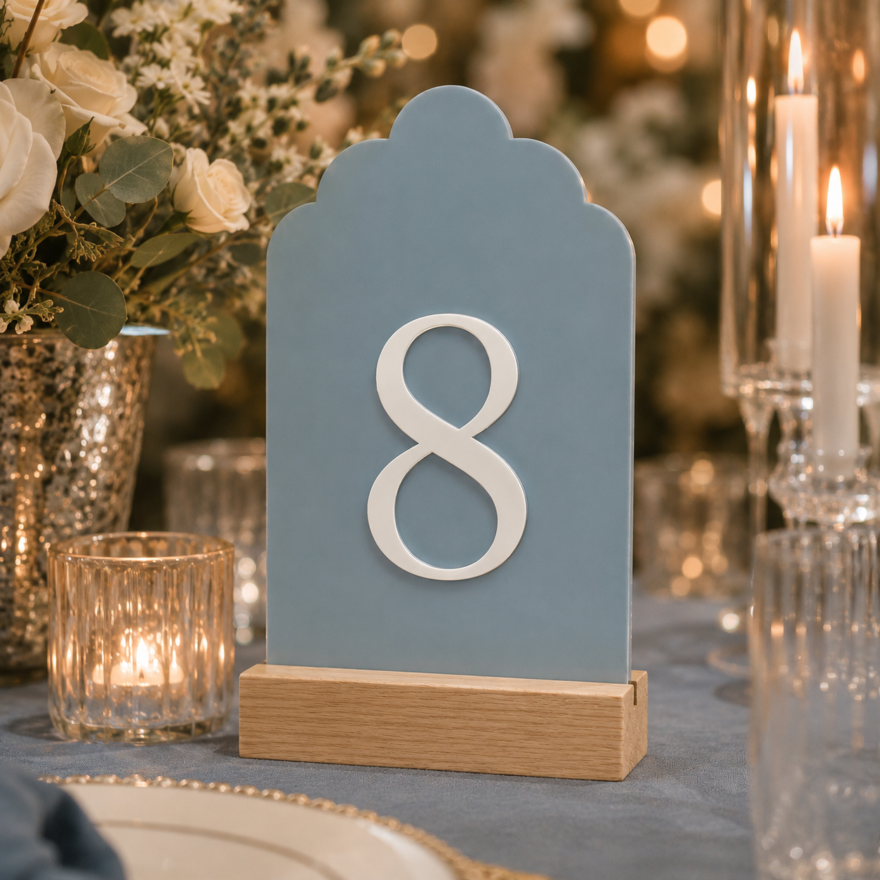 Signature Cloud Acrylic Wedding Table Numbers with Wood Stands