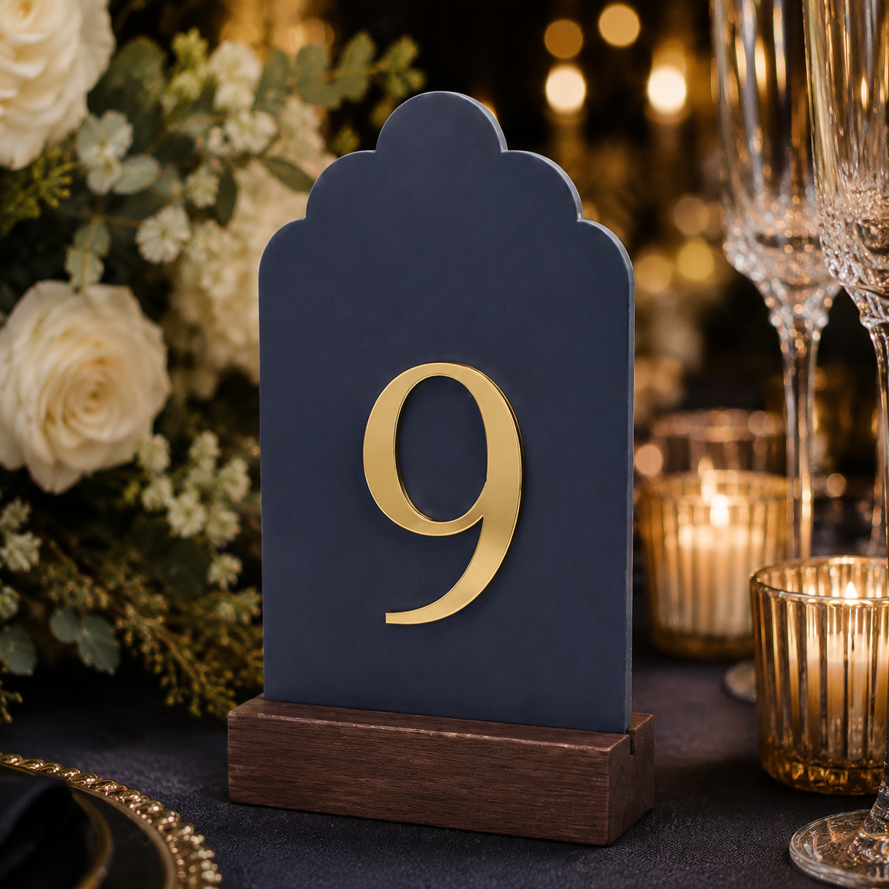 Signature Cloud Acrylic Wedding Table Numbers with Wood Stands