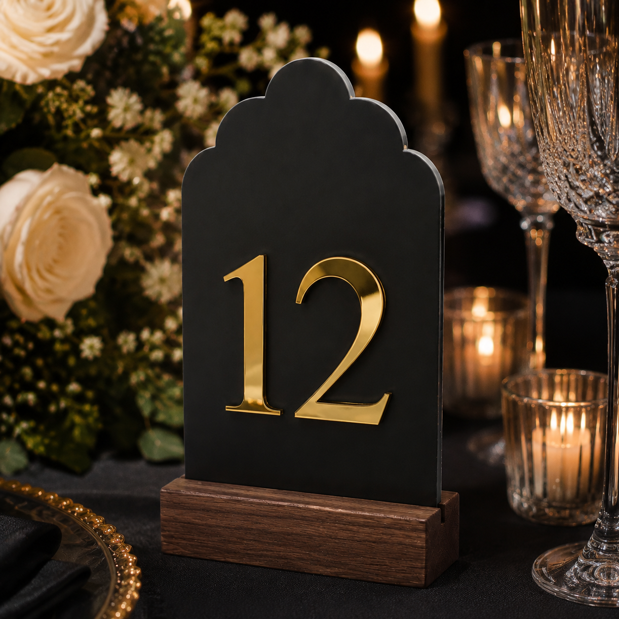 Signature Cloud Acrylic Wedding Table Numbers with Wood Stands