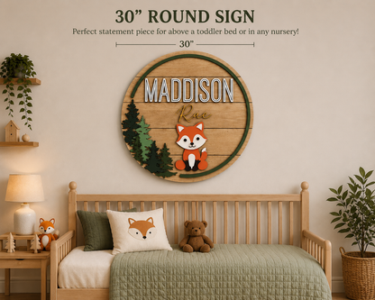 Personalized Woodland Fox Nursery Name Sign
