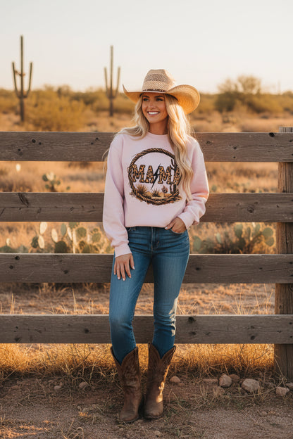 Mama Western Style Sweatshirt on Bella Canvas with DTF Magic Seal print