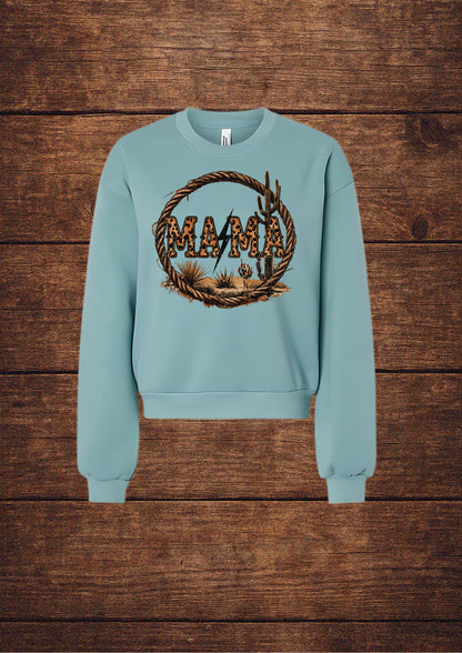 Bella Canvas Western Mama sweatshirt flat lay with country style design