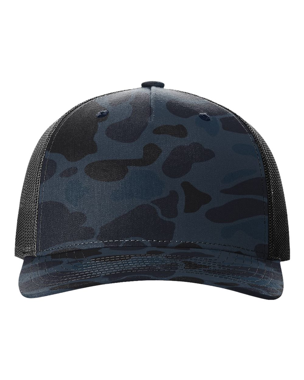 Camouflage-patterned cap with mesh back on a white background