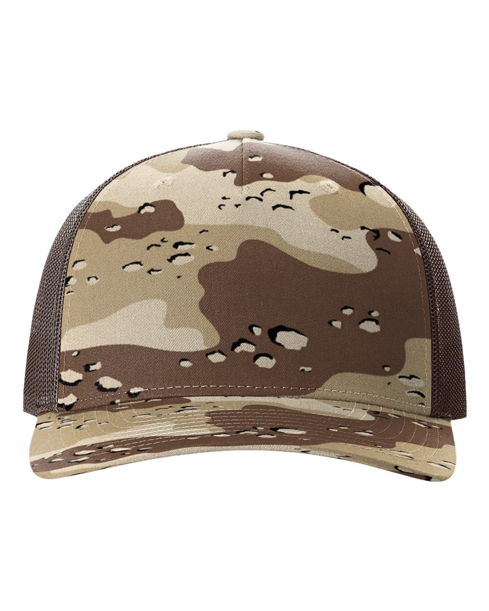 Camouflage-patterned cap with mesh back on a white background