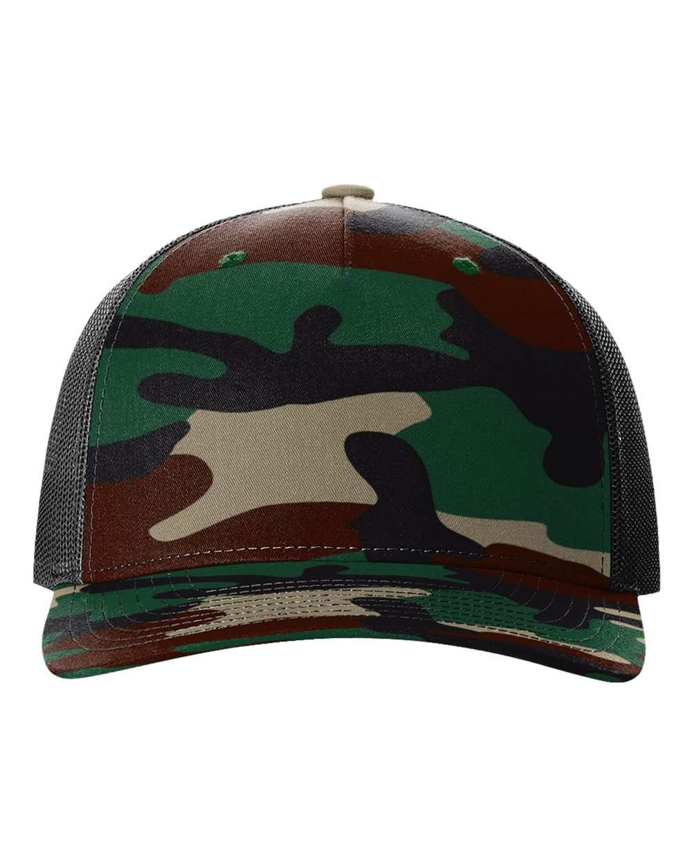 Camouflage baseball cap with mesh back on a white background