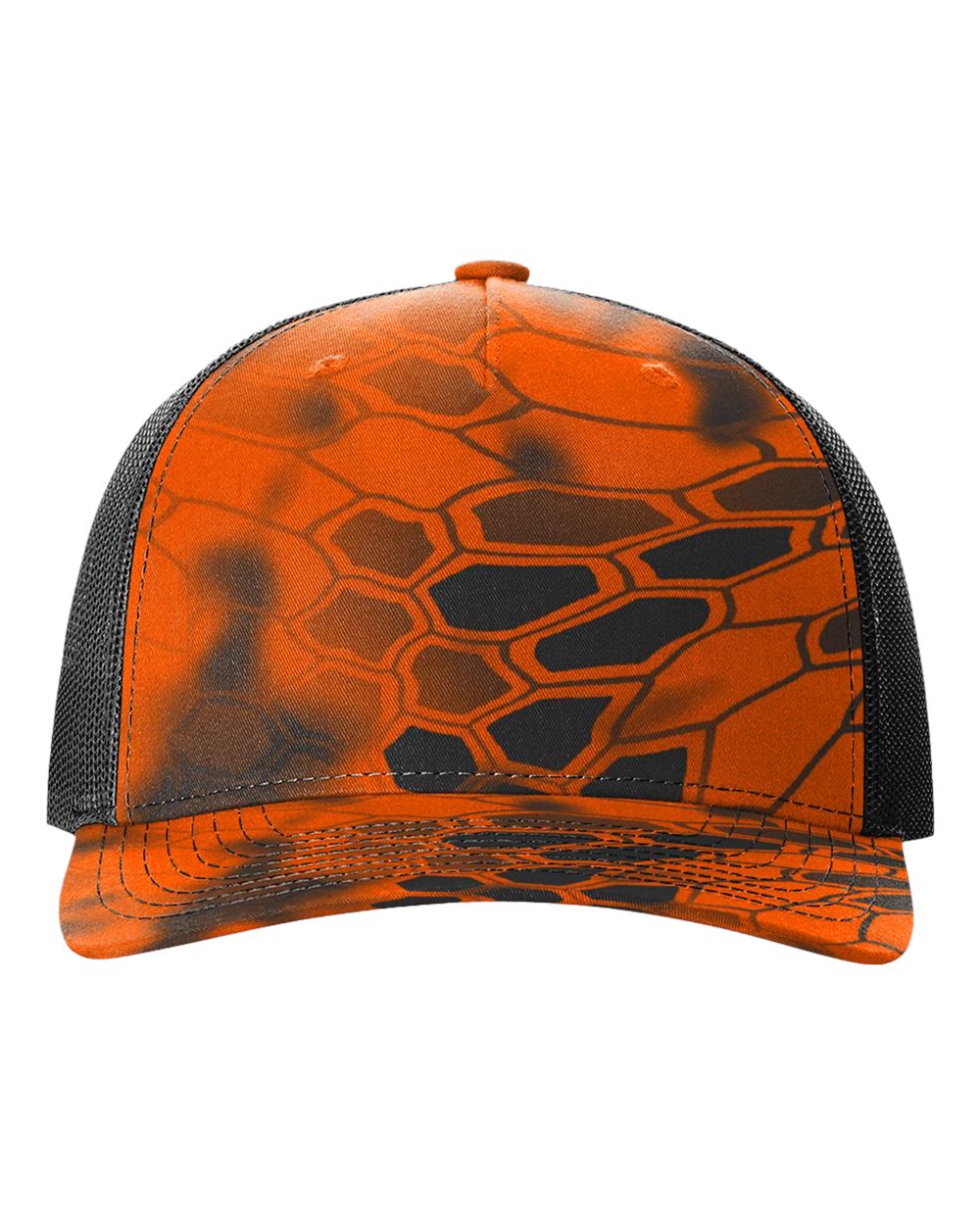 Orange and black camouflage cap on a white background