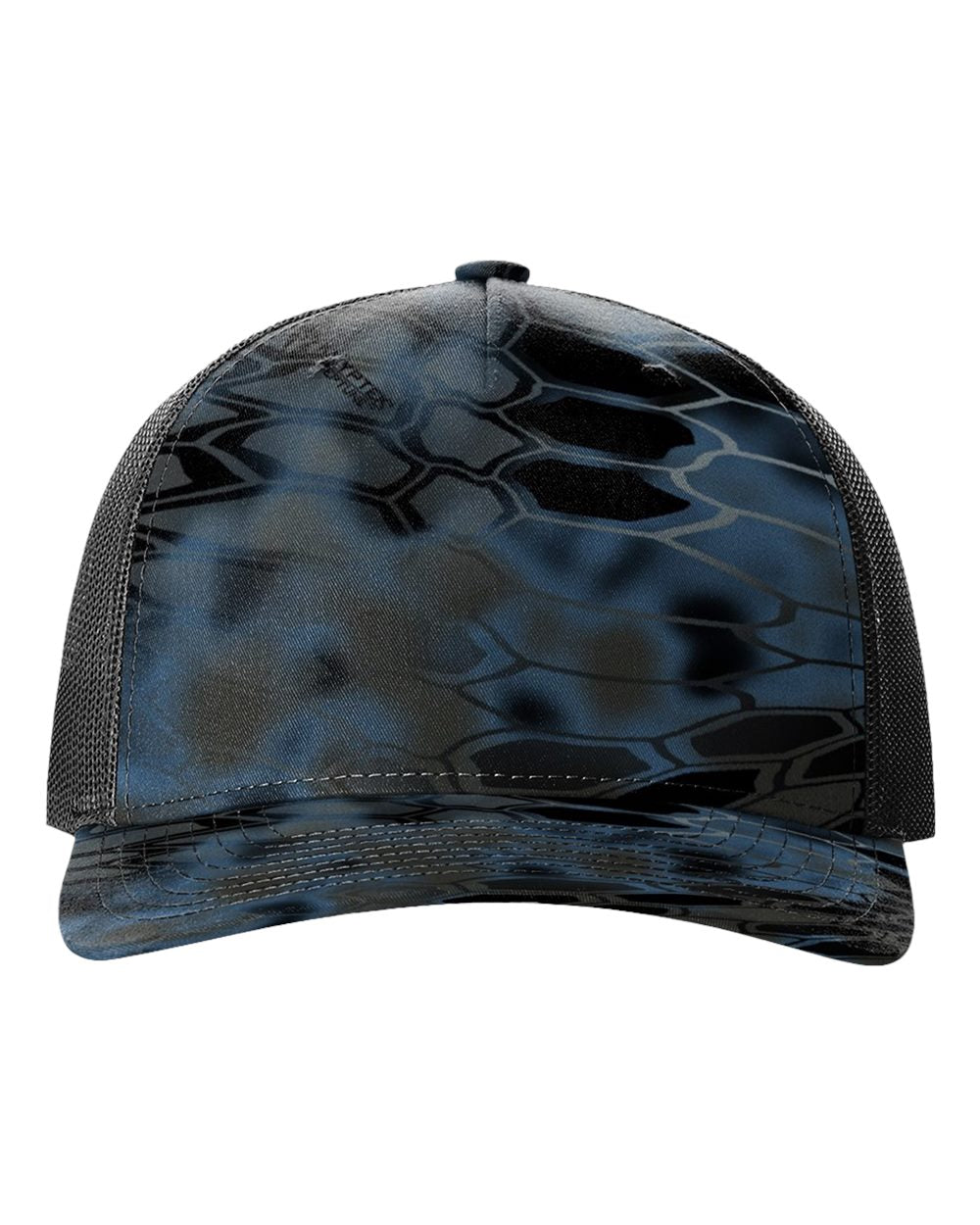 Black and blue camouflage cap on a white background