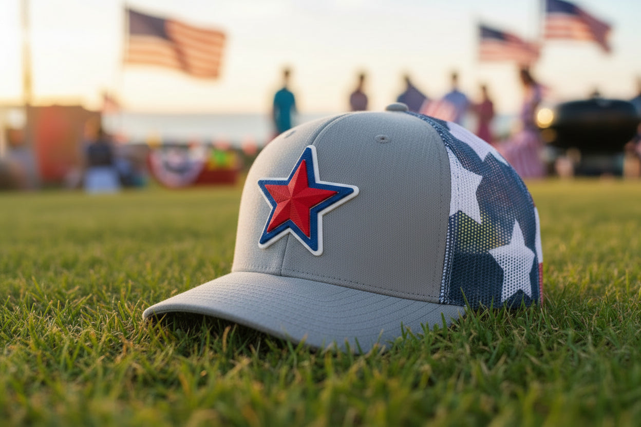 Gray cap with an American flag 