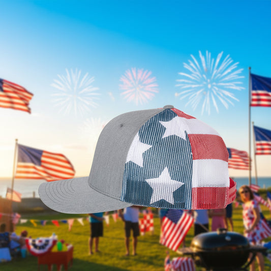Gray cap with an American flag 