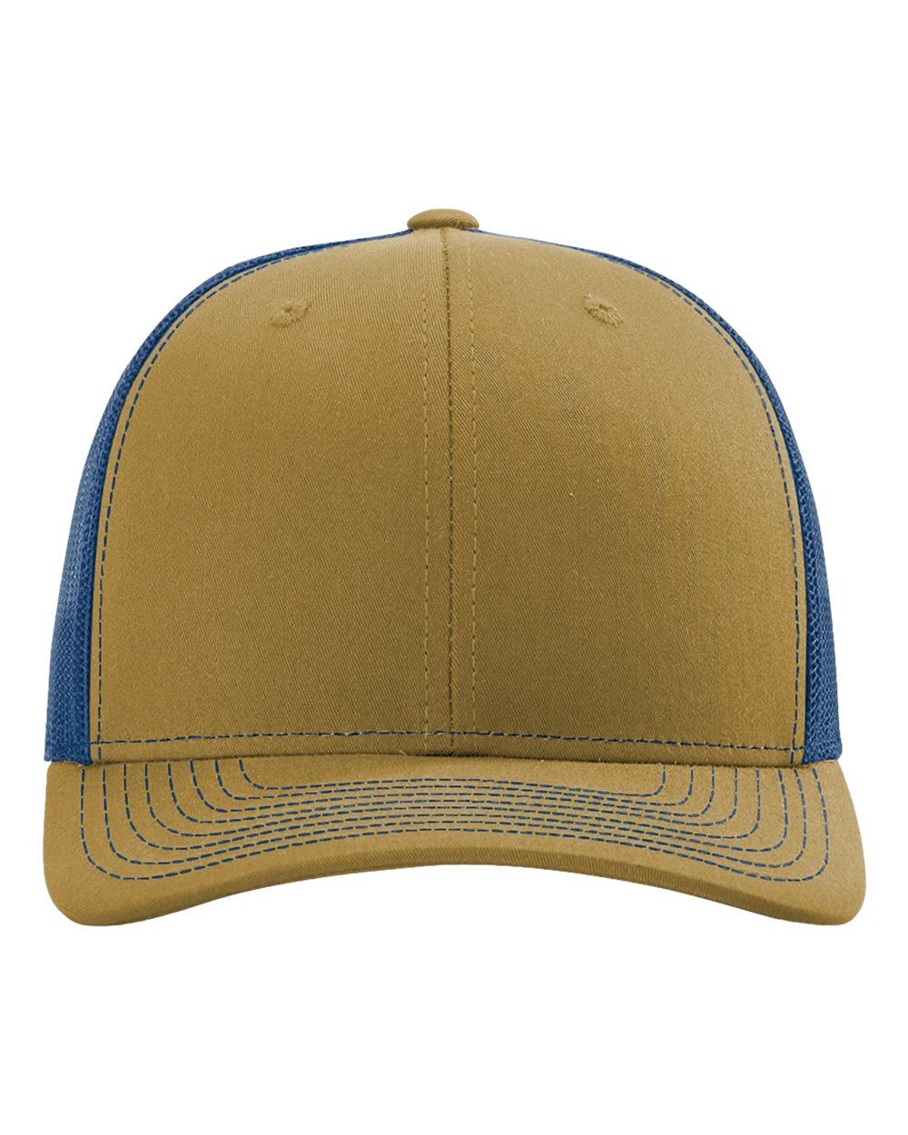 Brown cap with blue mesh back on a white background
