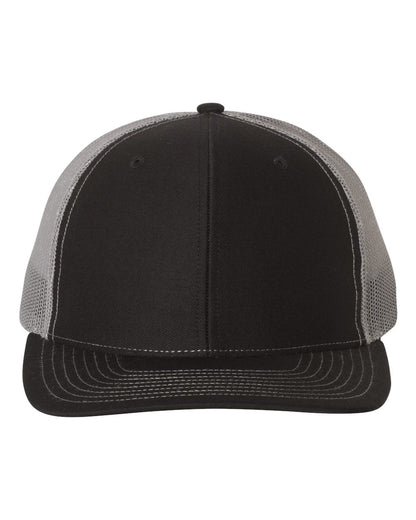 Black and gray trucker cap on a white background