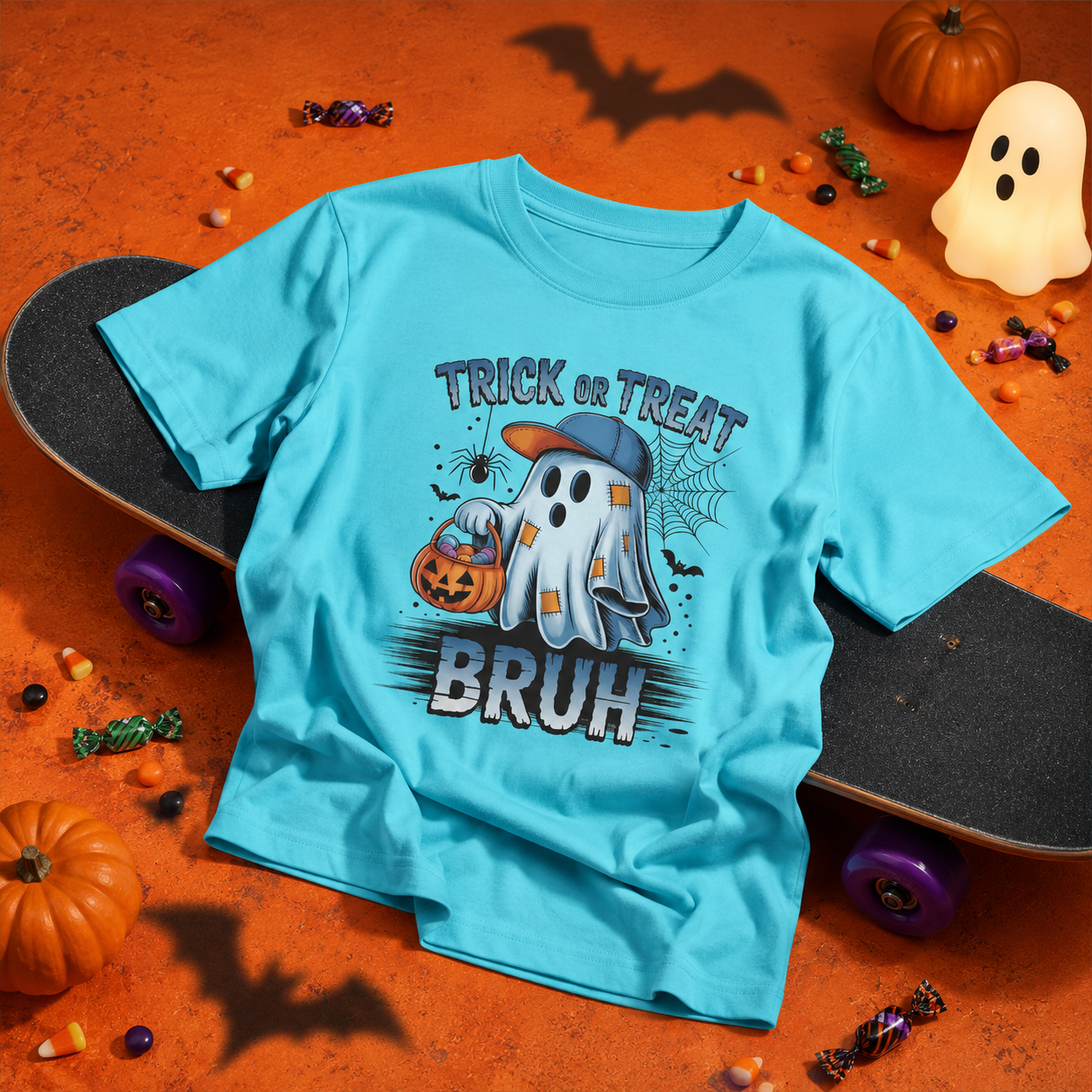Kids Halloween T-Shirt | Trick or Treat Bruh Ghost Shirt | Funny Halloween Tee for Boys & Girls Ages 5-13
