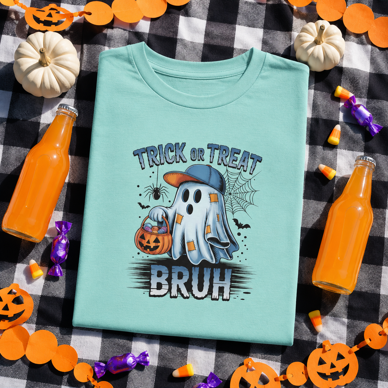 Kids Halloween T-Shirt | Trick or Treat Bruh Ghost Shirt | Funny Halloween Tee for Boys & Girls Ages 5-13