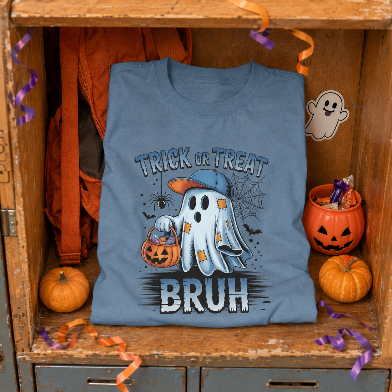 Kids Halloween T-Shirt | Trick or Treat Bruh Ghost Shirt | Funny Halloween Tee for Boys & Girls Ages 5-13