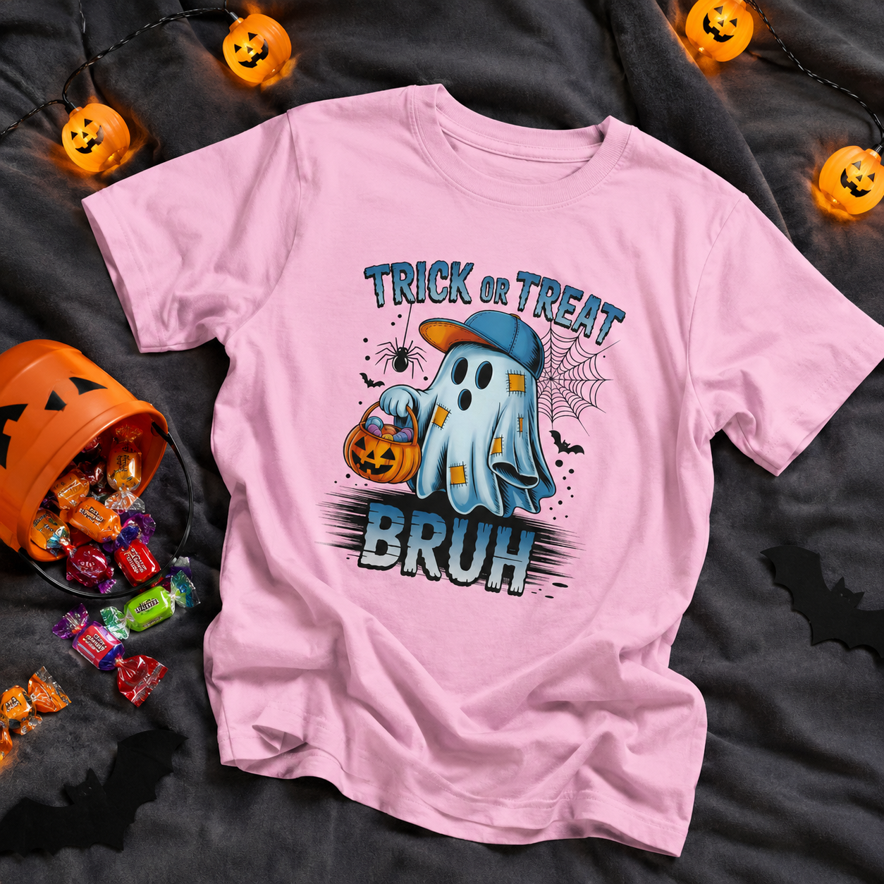 Kids Halloween T-Shirt | Trick or Treat Bruh Ghost Shirt | Funny Halloween Tee for Boys & Girls Ages 5-13