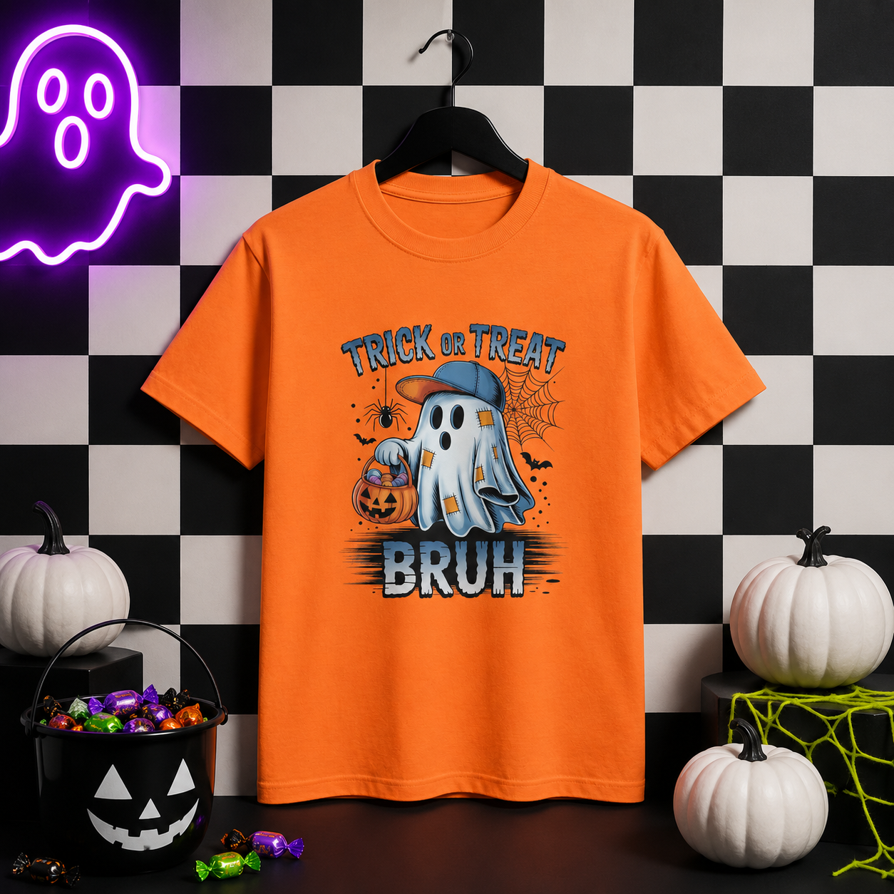 Kids Halloween T-Shirt | Trick or Treat Bruh Ghost Shirt | Funny Halloween Tee for Boys & Girls Ages 5-13