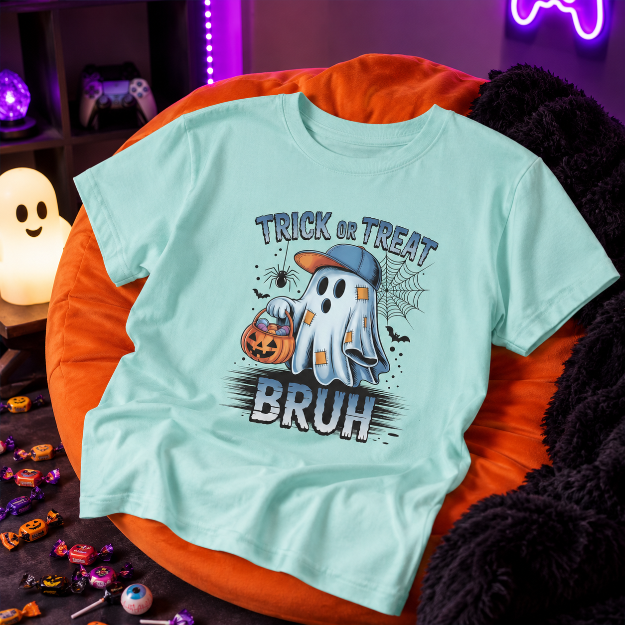 Kids Halloween T-Shirt | Trick or Treat Bruh Ghost Shirt | Funny Halloween Tee for Boys & Girls Ages 5-13