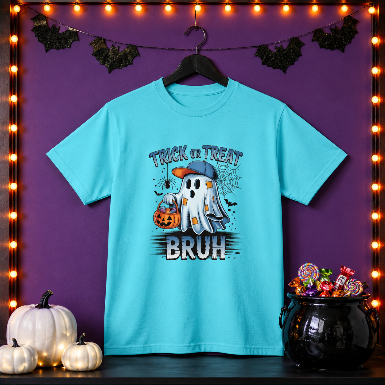 Kids Halloween T-Shirt | Trick or Treat Bruh Ghost Shirt | Funny Halloween Tee for Boys & Girls Ages 5-13