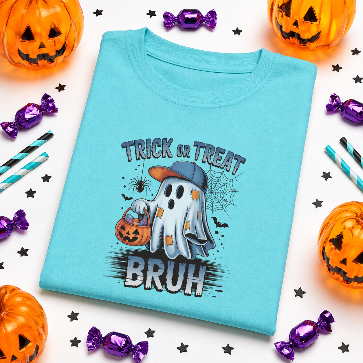 Kids Halloween T-Shirt | Trick or Treat Bruh Ghost Shirt | Funny Halloween Tee for Boys & Girls Ages 5-13