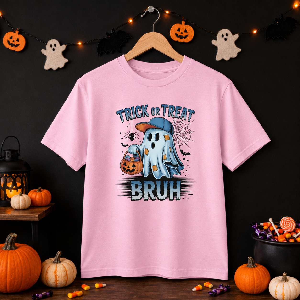 Kids Halloween T-Shirt | Trick or Treat Bruh Ghost Shirt | Funny Halloween Tee for Boys & Girls Ages 5-13